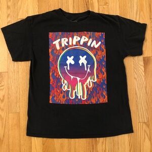 3Forty Inc, 'Trippin' Melting Smiley Face Graphic T-Shirt Men's L 100% Cotton